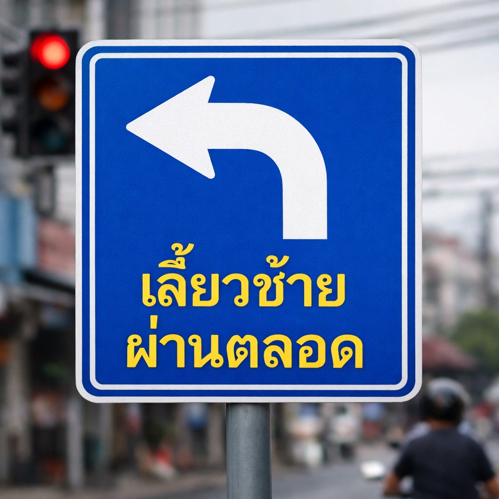 ป้ายเลี้ยวซ้ายผ่านตลอด
